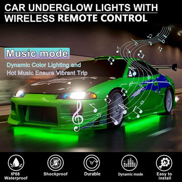 Car Underglow LED Strip Light, 4pcs RGB 8 Color Sound Active Function Music Mode with Wireless Remote Control, Bluetooth App Control Flexible Auto Decorative Lights - Imported from UK